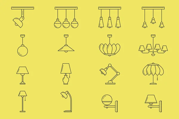 Lamp Icons Set Vector Outline Symbols Home Light Site Interface — Stock Vector