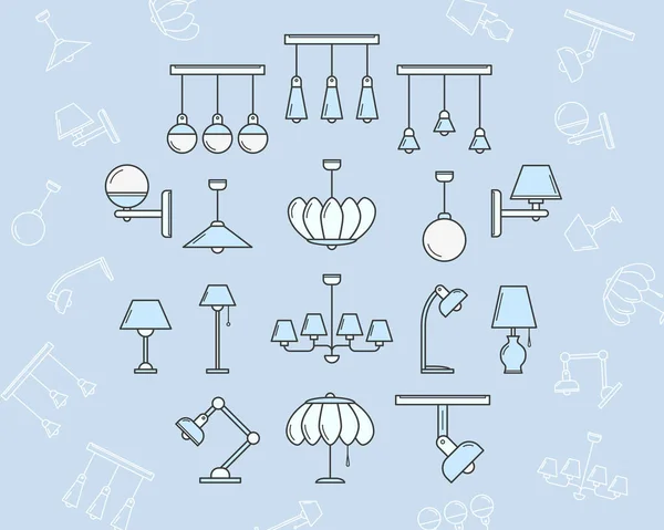 Lamp Icons Set Vector Color Symbols Outline Home Light Site — Stock Vector