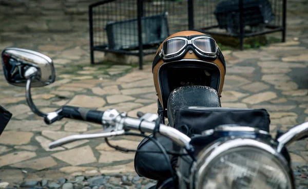 Capacete Vintage Uma Motocicleta Velha Nicosia Chipre — Fotografia de Stock