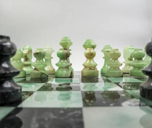 Marble Chessboard Chess Pieces Isolated White Background — Stock Photo, Image