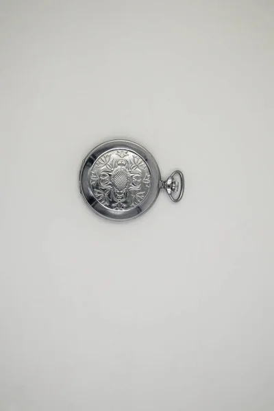 Reloj Bolsillo Plata Aislado Fondo Blanco — Foto de Stock