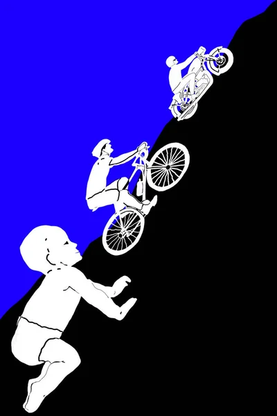 儿童骑自行车 骑摩托车 — 图库照片