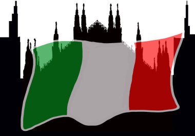 İtalyan bayrağıyla Milan katedrali silueti