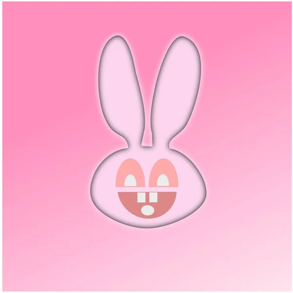 有趣的兔子头粉红色的背景上。简单的情人节图. — 图库照片