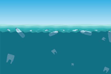 Plastik şişeler denizde. Plastik atıklarla okyanus kirliliği.