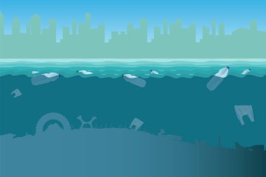 Plastik şişeler denizde. Plastik atıklarla okyanus kirliliği.