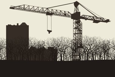   Ağaçların arkasındaki bir vinç silueti.. 