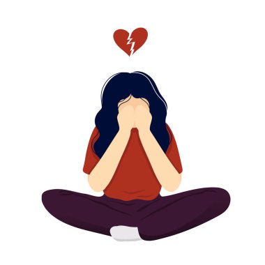 Kafasında kırık bir kalple depresyonda bir kadın.