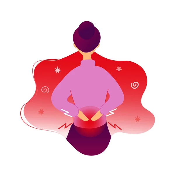 Sırtı ağrıyan kadın beline dokunuyor.