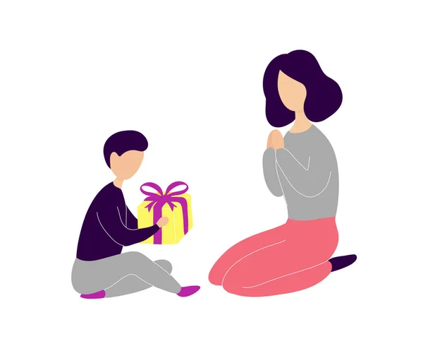 Petit fils donnant un cadeau à la mère — Image vectorielle