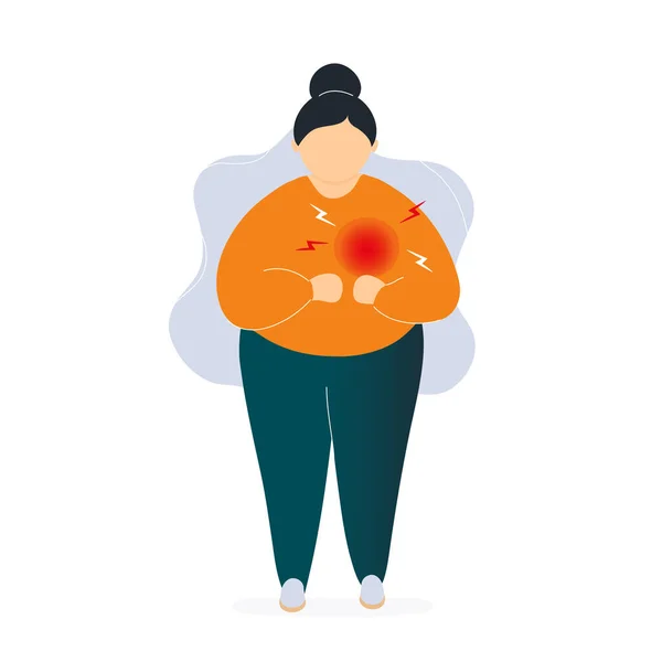 Kalp ağrısı olan şişman kadın.