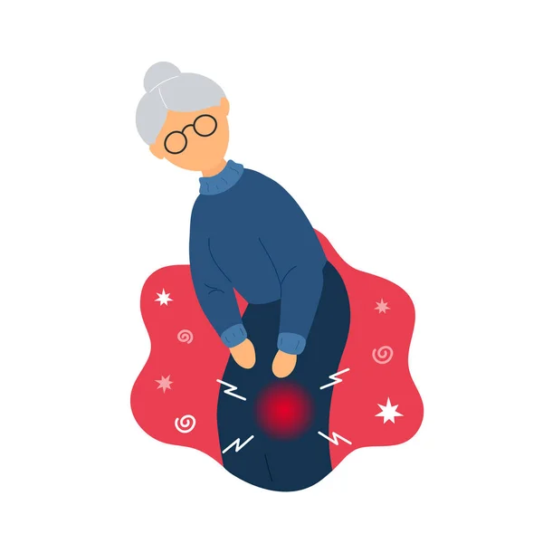 Стара жінка з болем у коліні — стоковий вектор