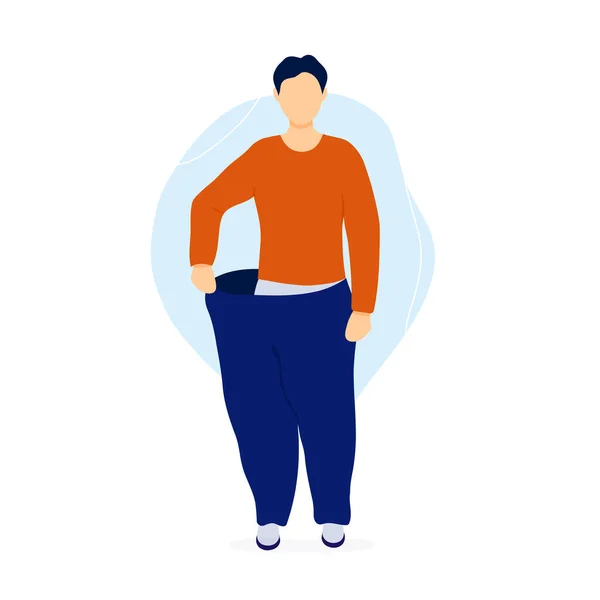 Slim hombre tirando de sus pantalones de gran tamaño — Vector de stock