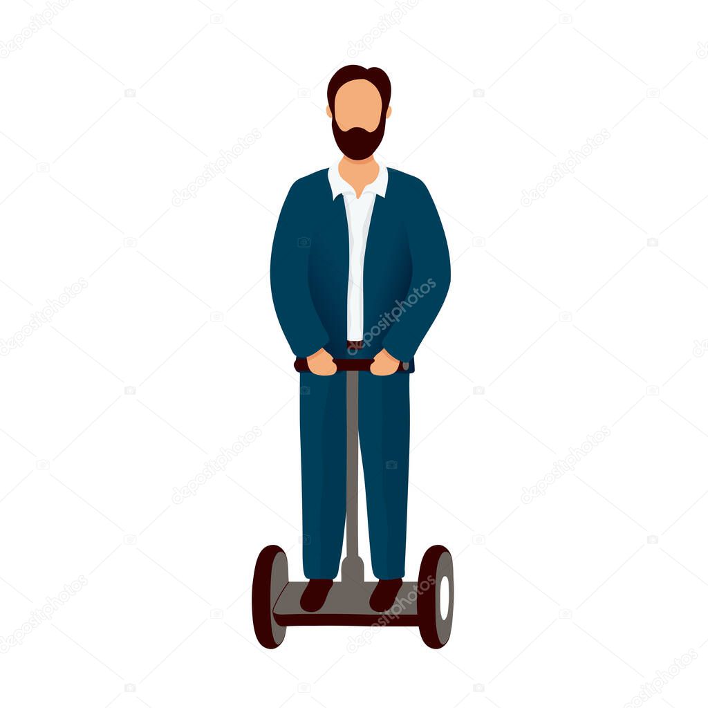 Office worker in suit riding segway