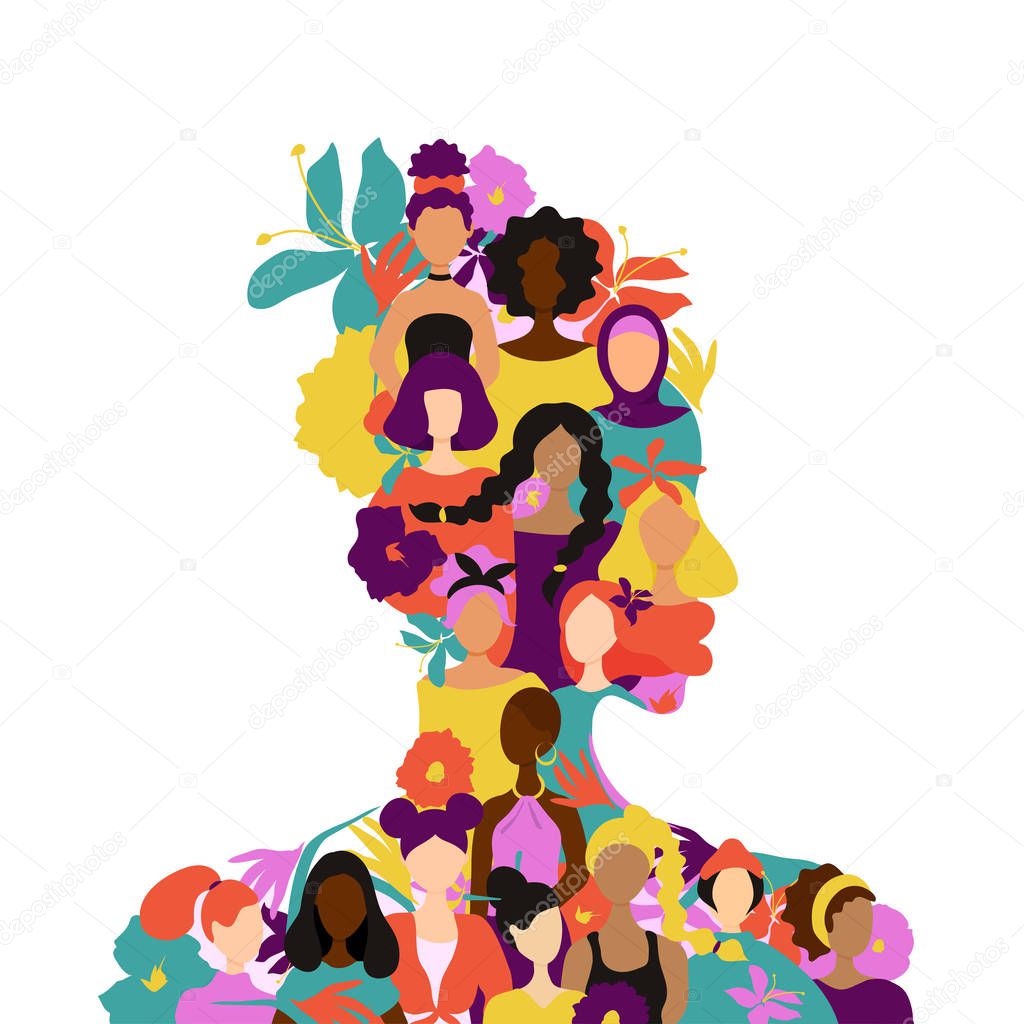 African woman silhouette made of women's portraits