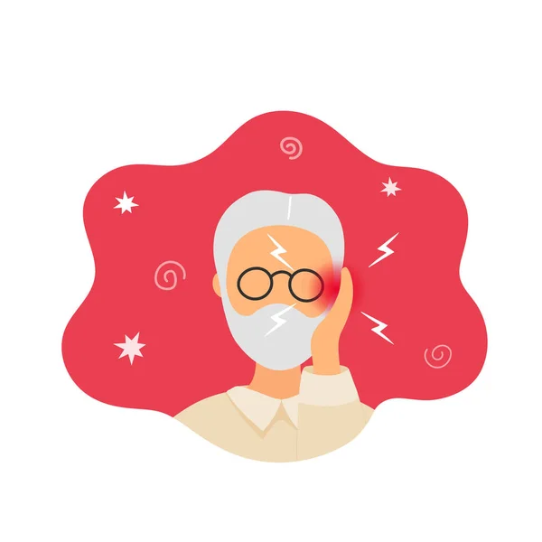 Old man with earache touching his ear — Stock vektor