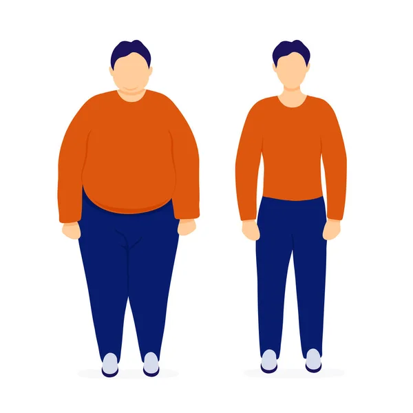 Fat and slim man before and after weight loss — 图库矢量图片