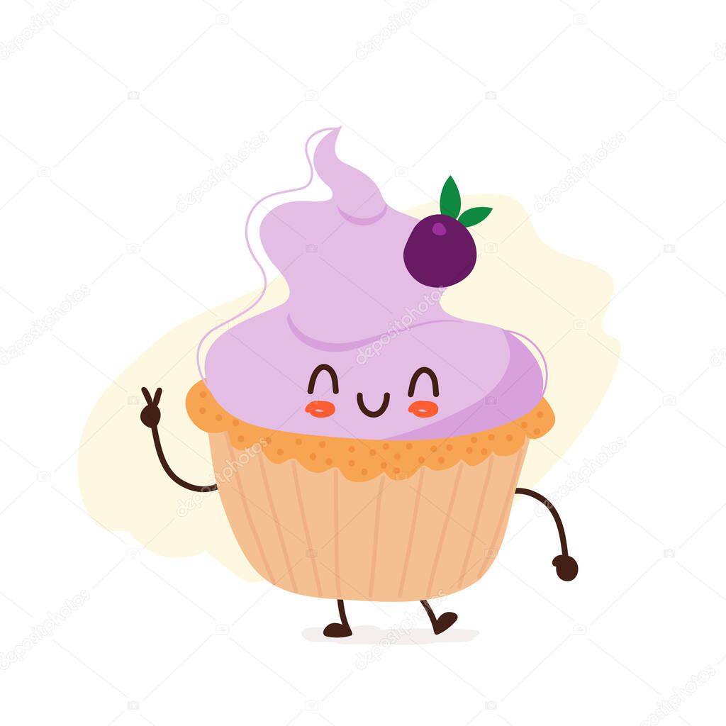Happy cute smiling funny kawaii cupcake