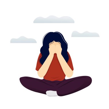 Depressed woman with gray clouds over head