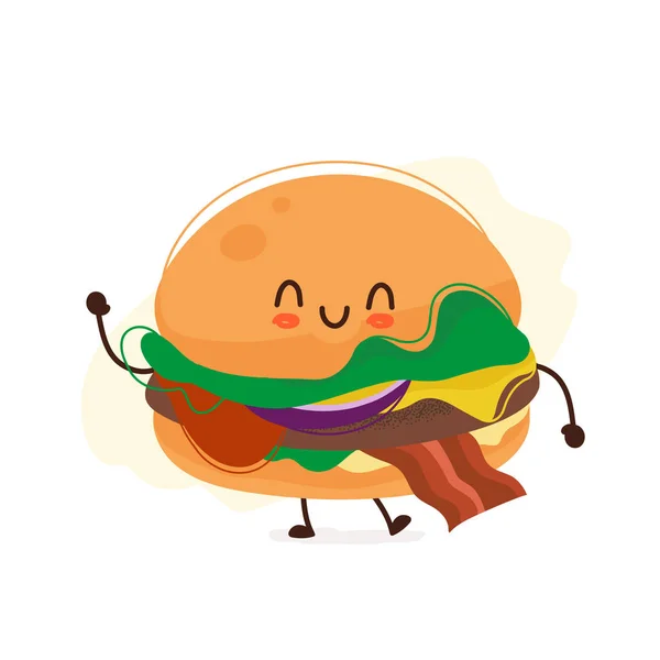Selamat tersenyum burger lucu yang lucu - Stok Vektor
