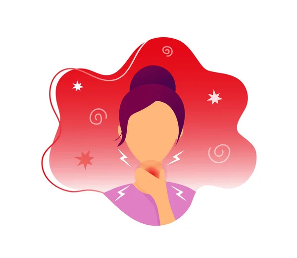 Woman with throat pain touching her neck