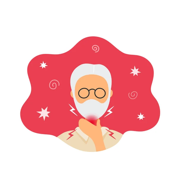 Old man with throat pain touching his neck