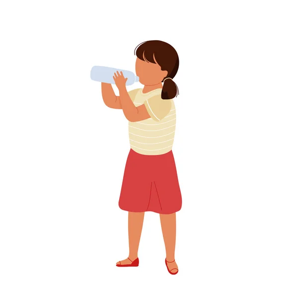 Kleines süßes Mädchen trinkt Wasser aus Flasche — Stockvektor
