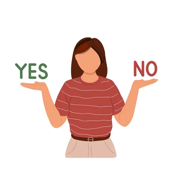 Woman choosing between yes or no — Stock Vector