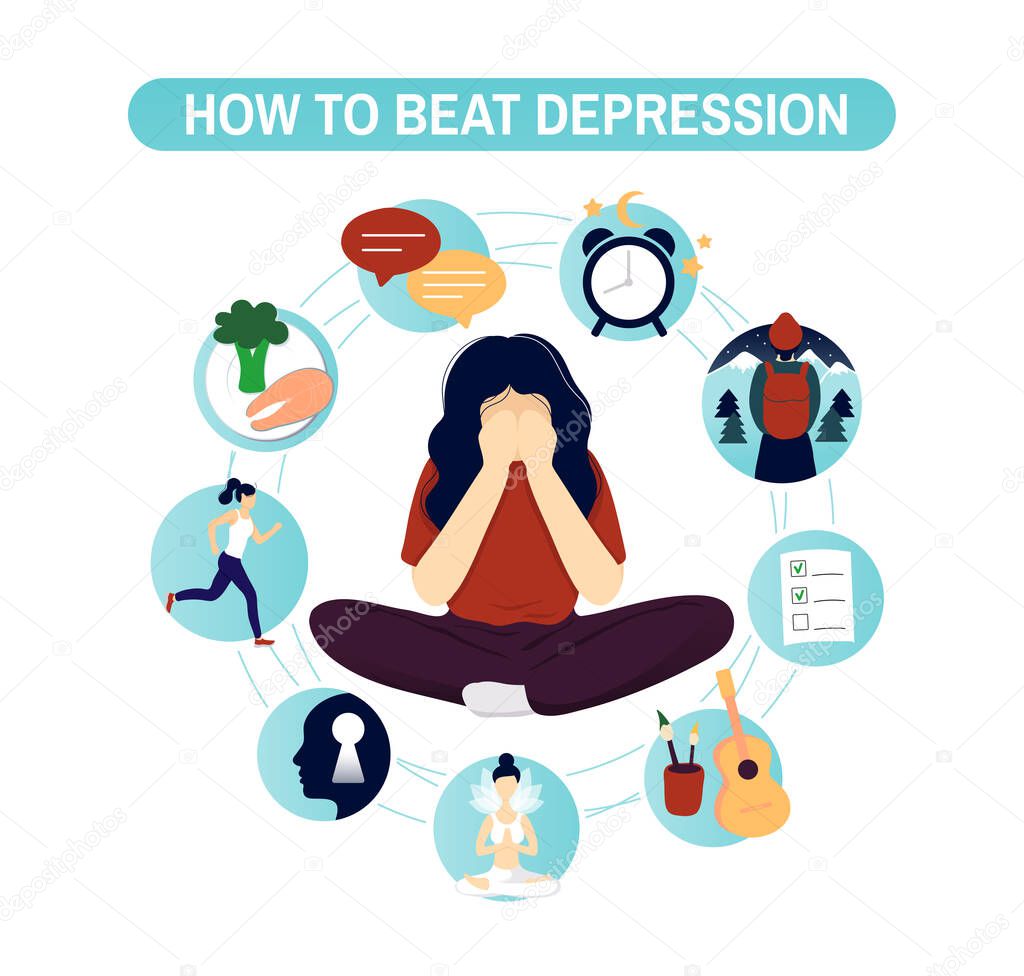 Depression natural treatment infographic concept