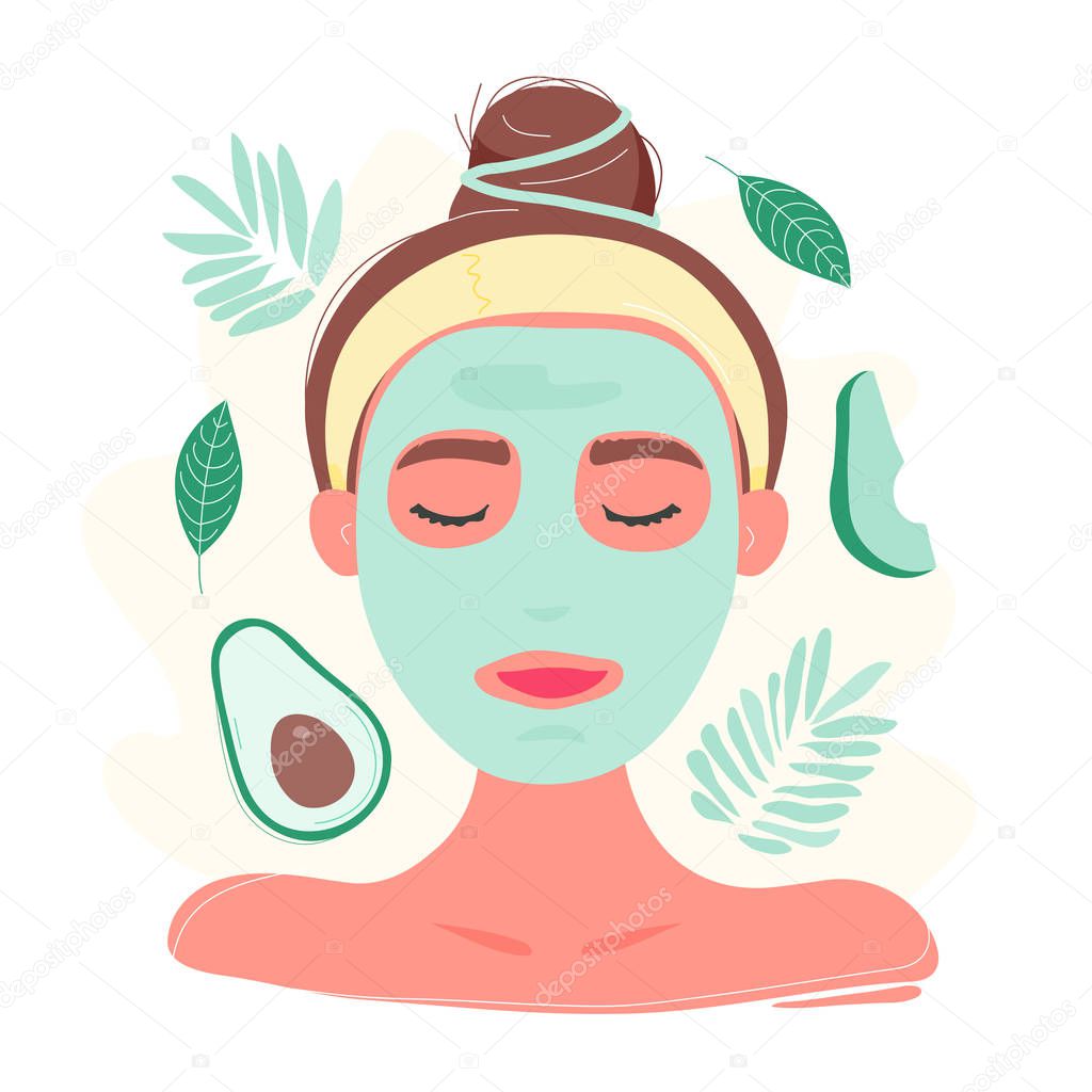 Woman with closed eyes in avocado facial mask 