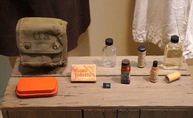 New Orleans, Louisiana, U.S.A. - February 5, 2020 - The M-2 Jungle medical kits used during World War 2