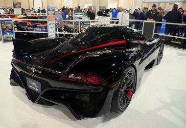 Philadelphia, Pennsylvania, ABD - 9 Şubat 2020 - Ssc Tuatara süper arabasının siyah renginin arka görüntüsü