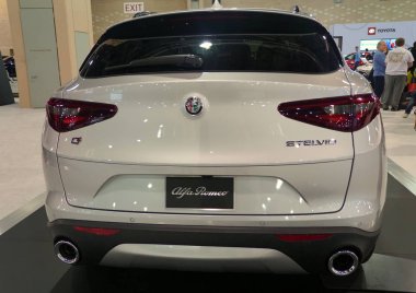 Philadelphia, Pennsylvania, ABD - 9 Şubat 2020 - Gümüş 2020 Alfa Romeo Stelvio SUv 'un arka görüntüsü