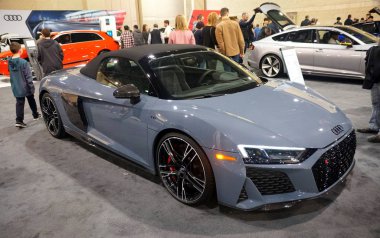 Philadelphia, Pennsylvania, U.S.A - February 9, 2020 - The pearl white color of 2020 Audi R8 V10 Performance Spyder Quattro sports car