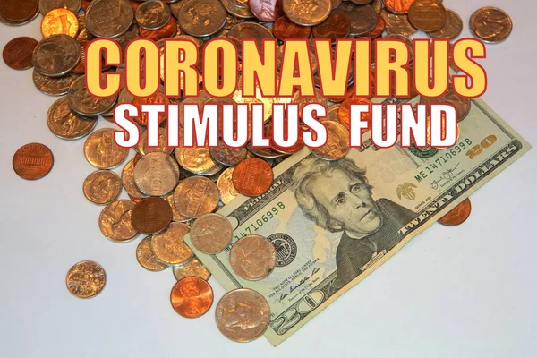 Coronavirus Stimulus Fund American Coins Dollar Bill Background — Stock Photo, Image