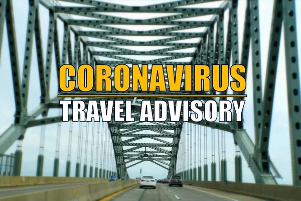 Coronavirus Travel Advisory Blurry Bridge Background — Stock Photo, Image