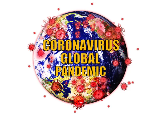 Coronavirus global pandemic with a background of earth surrounded by the virus