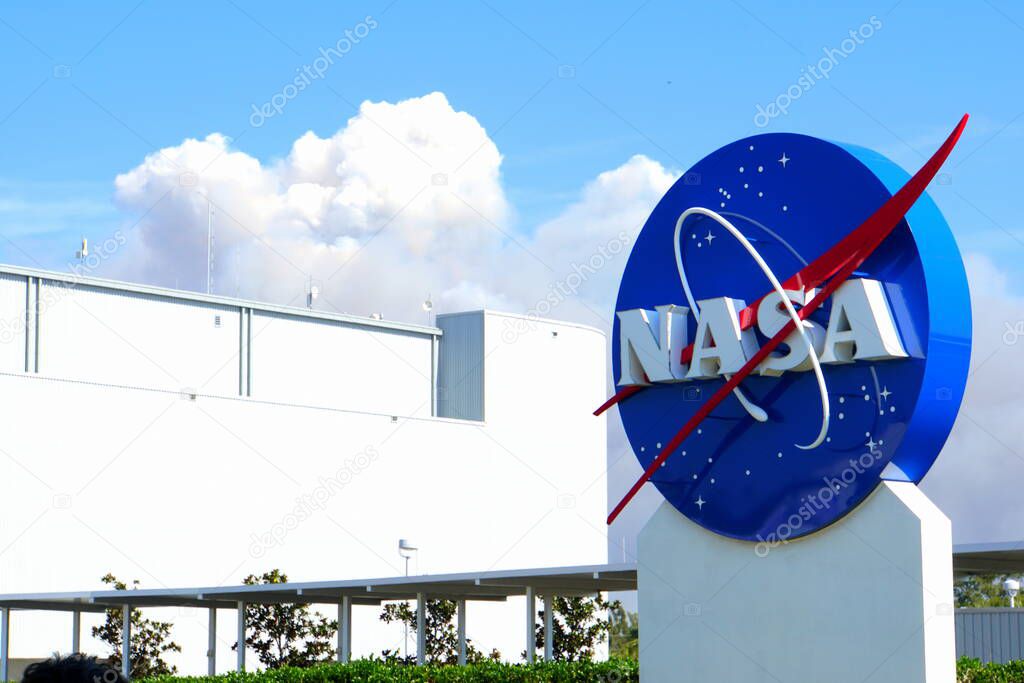 Cape Canaveral, Florida, U.S.A - February 19, 2019 - The logo of National Aeronautics and Space Administration (NASA) at Kennedy Space Center