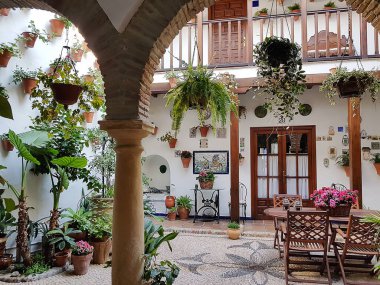 İspanya, Cordoba 'da çiçekli geleneksel saray