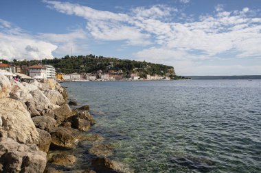 Slovenya 'nın Adriyatik Denizi' ndeki tarihi Piran kentinin şeffaf ve temiz suyu
