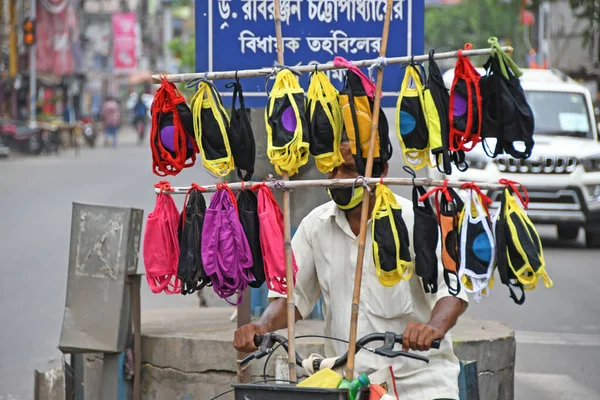Burdwan Town Purba Bardhaman District West Bengal Índia 2020 Máscaras — Fotografia de Stock