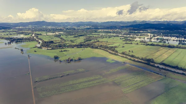 Vista aérea de los campos inundados . — Foto de Stock