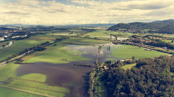 Vue aérienne des champs inondés . — Photo