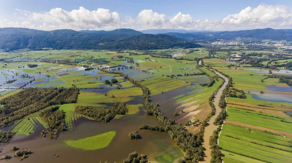 Vista aérea de los campos inundados . — Foto de Stock