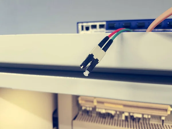 Close-up van Lc fiber optic-connector. — Stockfoto