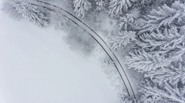 Vista aérea do prado florestal coberto de neve . — Fotografia de Stock