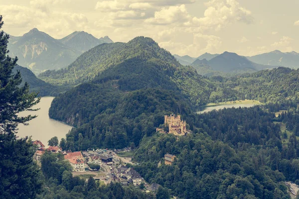 Malebný pohled na bavorský hrad s jezerem obklopeným lesem. — Stock fotografie