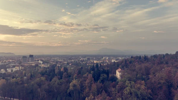 Spectacular morning panoramic city view of Ljubljana. — Stock Photo, Image