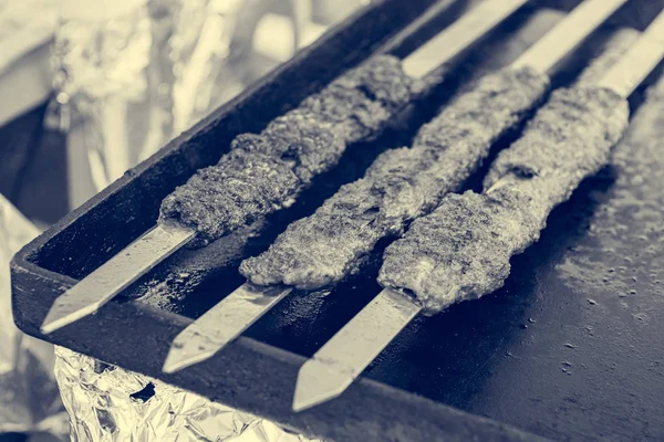 Delicious shis kebab on a metal skewer. — Stock Photo, Image