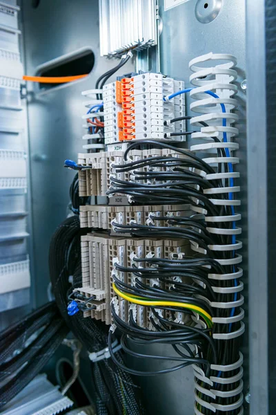 Detail of electric cubicle with connector strips. — Stock Photo, Image